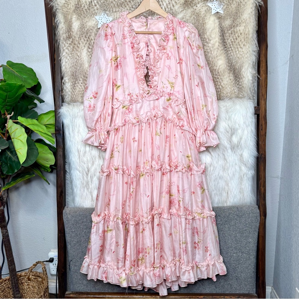Handmade Floral Pink Ruffle Dress